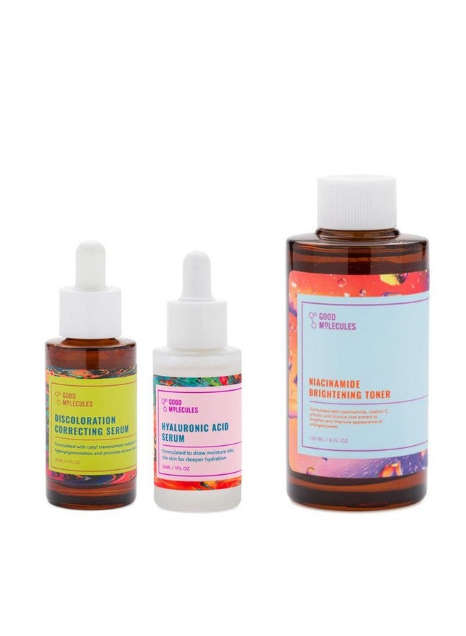 مجموعة مصل الوجه! يتضمن مصل تصحيح تغير اللون وتونر تفتيح النياسيناميد ومصل حمض الهيالورونيك! يحسن مظهر البقع الداكنة ويفتح بشرتك ويرطبها! مجموعة 3 قطع - Image 1