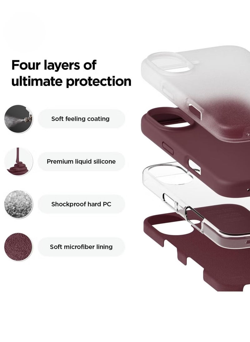 Raxoom Burgundy Liquid Silicone iPhone 16 Plus Case â€“ Slim Shockproof Full Body Protection with Soft Microfiber Lining, Scratch-Resistant - Image 2
