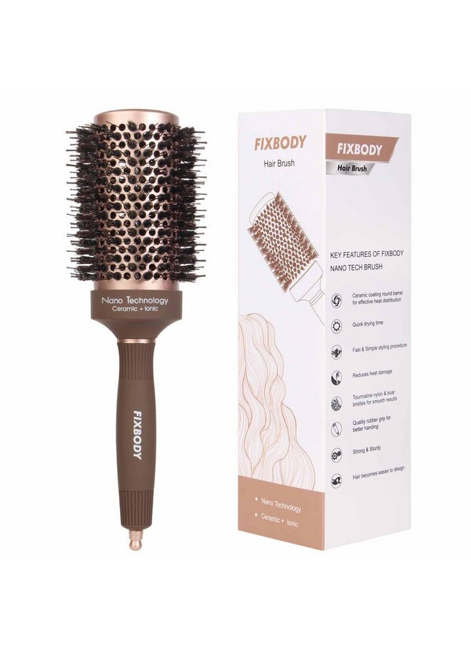 FIXBODY Hair Brush, Round Brush For Blow Drying, Curling, Styling, Nano Thermal Ceramic & Ionic Tech, Boar Bristle, 3.3 Inch, 2 Inch Barrel, For Women, Volume & Shine, Brown, Hair Brush For Thick Hair  - Image 1