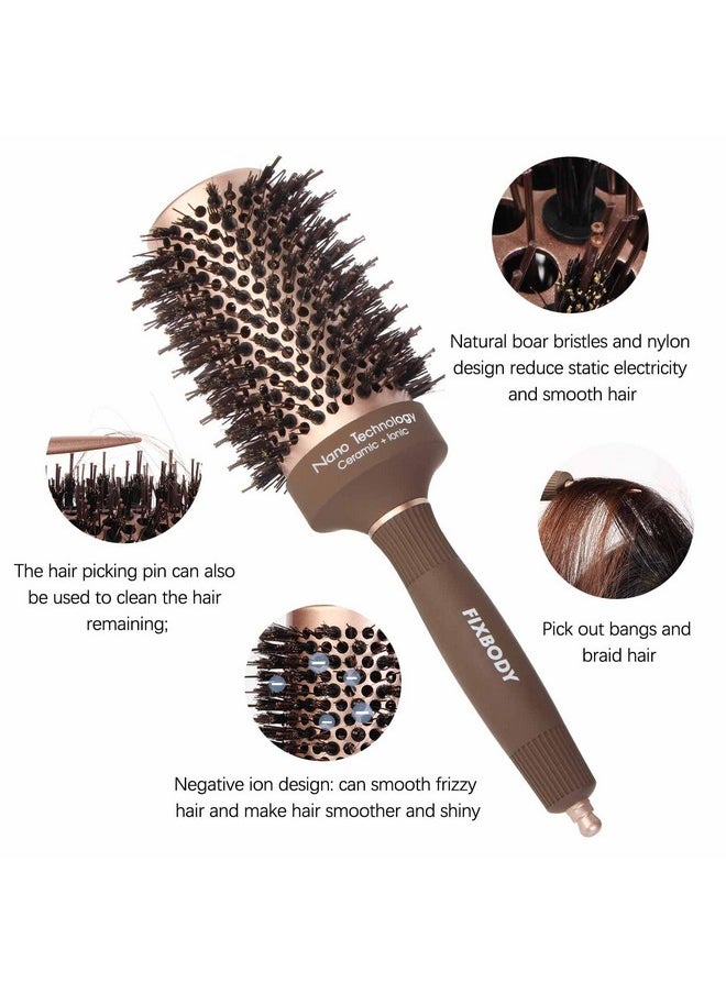 FIXBODY Hair Brush, Round Brush For Blow Drying, Curling, Styling, Nano Thermal Ceramic & Ionic Tech, Boar Bristle, 3.3 Inch, 2 Inch Barrel, For Women, Volume & Shine, Brown, Hair Brush For Thick Hair  - Image 2