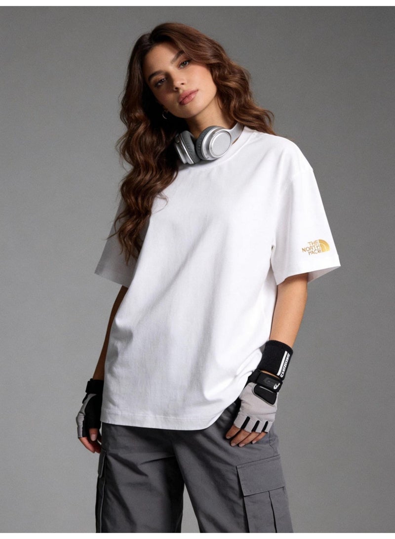 THE NORTH FACE Men's and women's T-shirts with the same style in the north face, high-grade cotton loose short sleeves with golden logo, retro street clothes for men and women. - Image 2