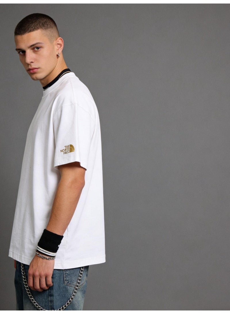 THE NORTH FACE Men's and women's T-shirts with the same style in the north face, high-grade cotton loose short sleeves with golden logo, retro street clothes for men and women. - Image 5