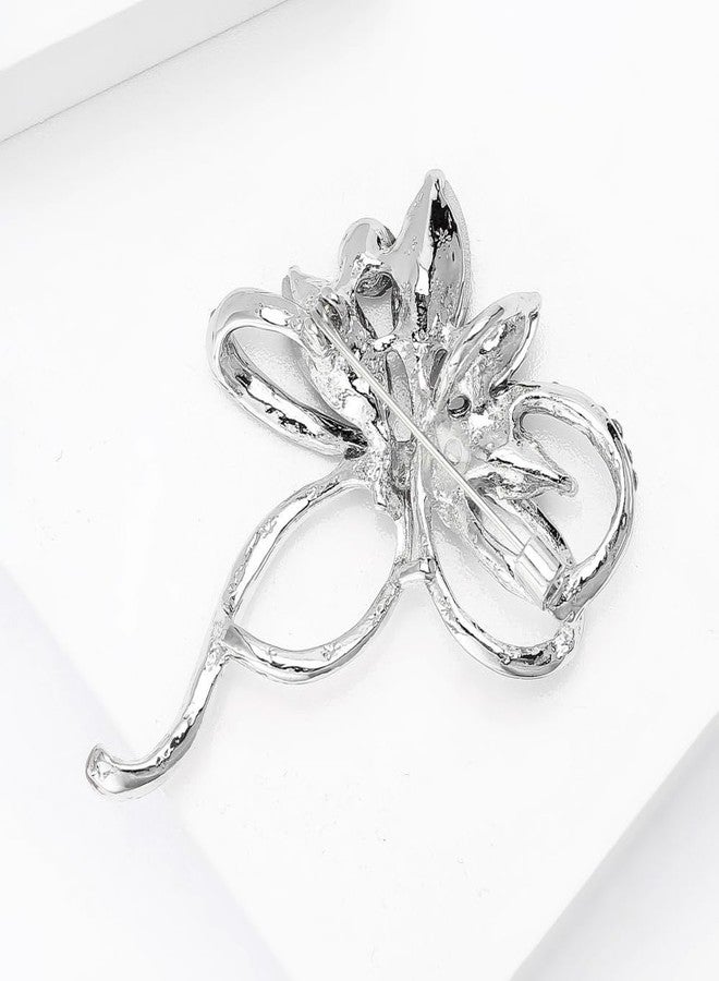 Dtja Rhinestone Flower Ribbon Bow Brooch Pin for Women Elegant Oval Crystal Bowknot Brooches Lapel Pins Hat Bat Suit Dress Accessories Christmas Wedding Festival Ornament Jewelry (Silver-Tone Blue) - Image 5