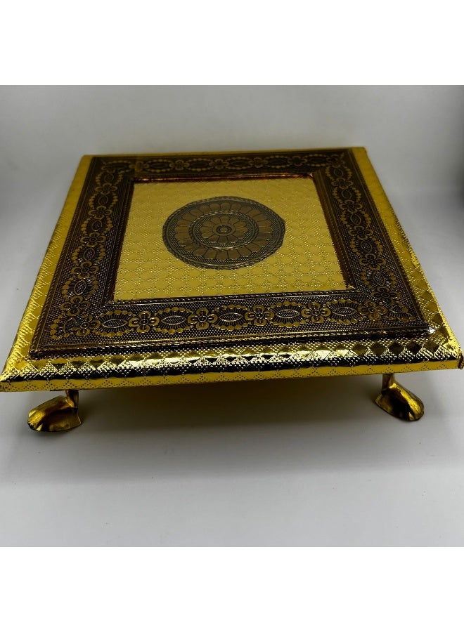 Aksharveda Traditional and Authentic Brass Pooja Chowki | Spiritual and Prayer Platform – Multicolor (8 inch) - Image 2