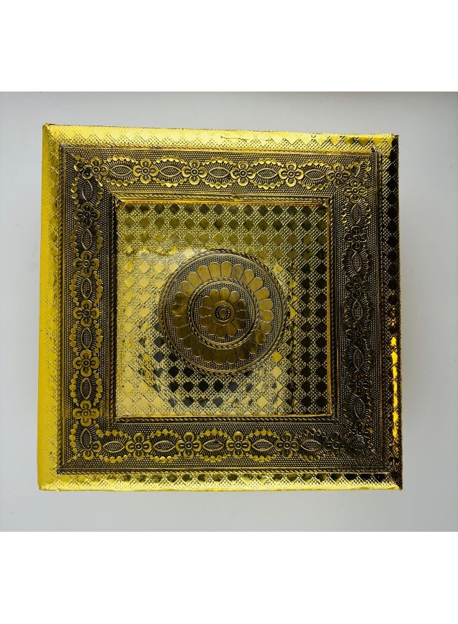 Aksharveda Traditional and Authentic Brass Pooja Chowki | Spiritual and Prayer Platform – Multicolor (8 inch) - Image 1