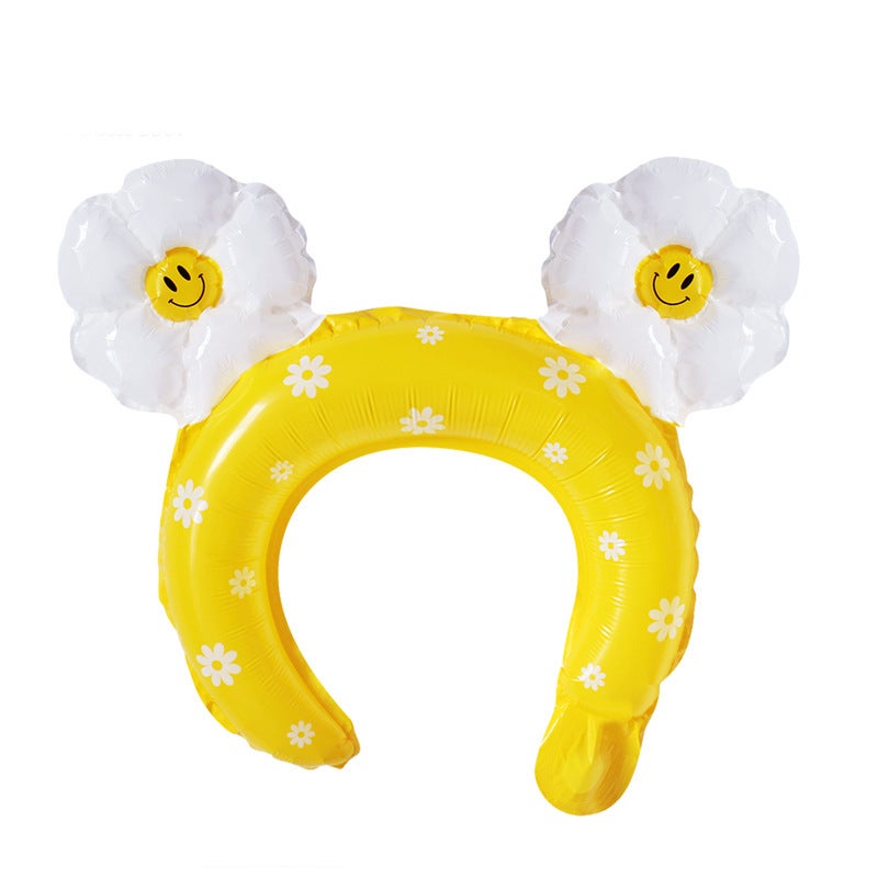 New Smiley Daisy Handheld Stick Medium Stick Aluminum Film Balloon Headwear Headband Stall Push-Sweep Code Activity Balloon - Image 1