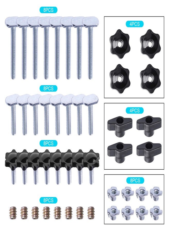 Xadnitu 48 Pieces 1/4"-20 T Track Bolts and Knobs Kit Including T-Bolts, Star Knobs and Screws, Pronged Nuts, T-Knobs, Threaded T Nuts, for Woodworking Jigs and Fixtures - Image 3