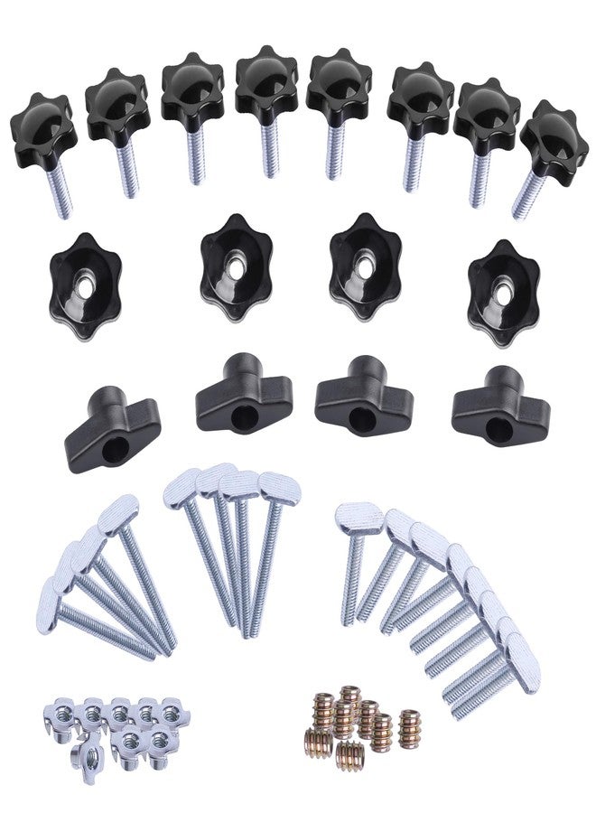 Xadnitu 48 Pieces 1/4"-20 T Track Bolts and Knobs Kit Including T-Bolts, Star Knobs and Screws, Pronged Nuts, T-Knobs, Threaded T Nuts, for Woodworking Jigs and Fixtures - Image 1