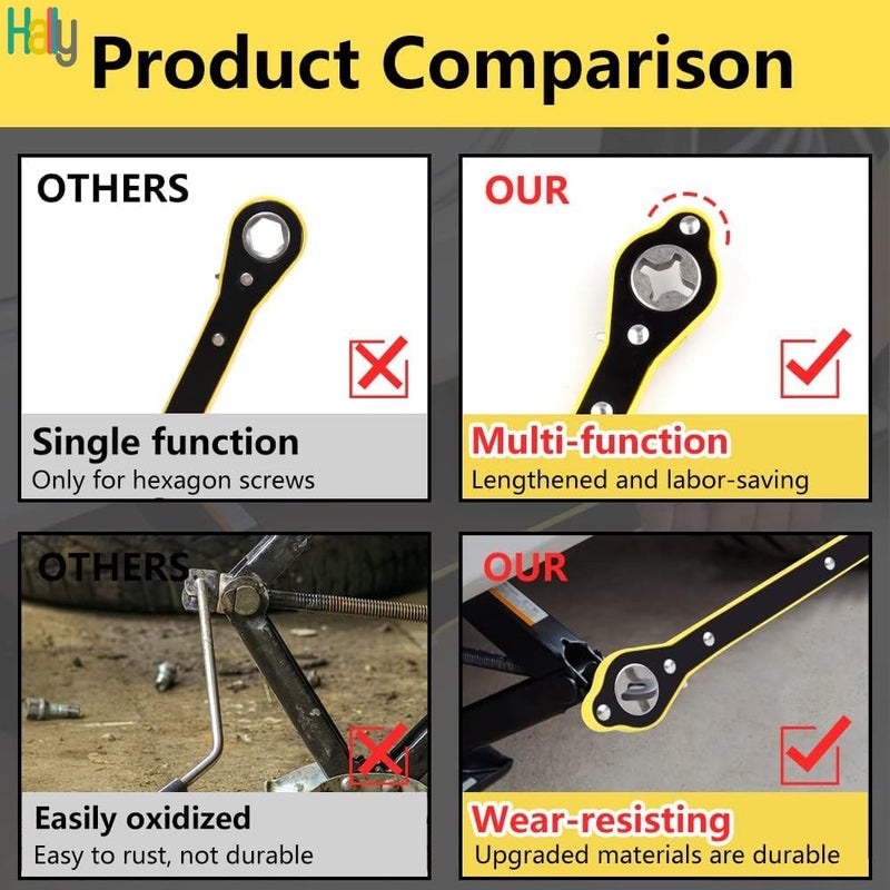 HALLY Heavy Duty Universal Car Jack Ratchet Fixed Square Wrench|360 Forward And Reverse Knob Labor-Saving Design|Scissor Jack Lift Speed Handle Tool|Jack Lug Handle Tool|Tire Wheel Jack Wrench - Image 4