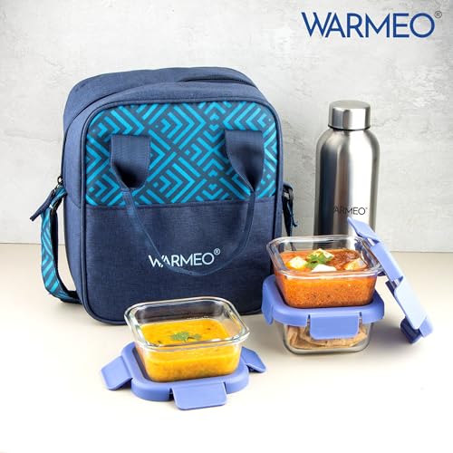 WARMEO BOROFRESH Set of 4 Borosilicate Glass Tiffin (3 Square Container,325ml Each + 1 Steel Bottle 750 ml)| Leakproof, Microwave & Dishwasher Safe Lunch Box with Bag for Office, College & School - Image 4