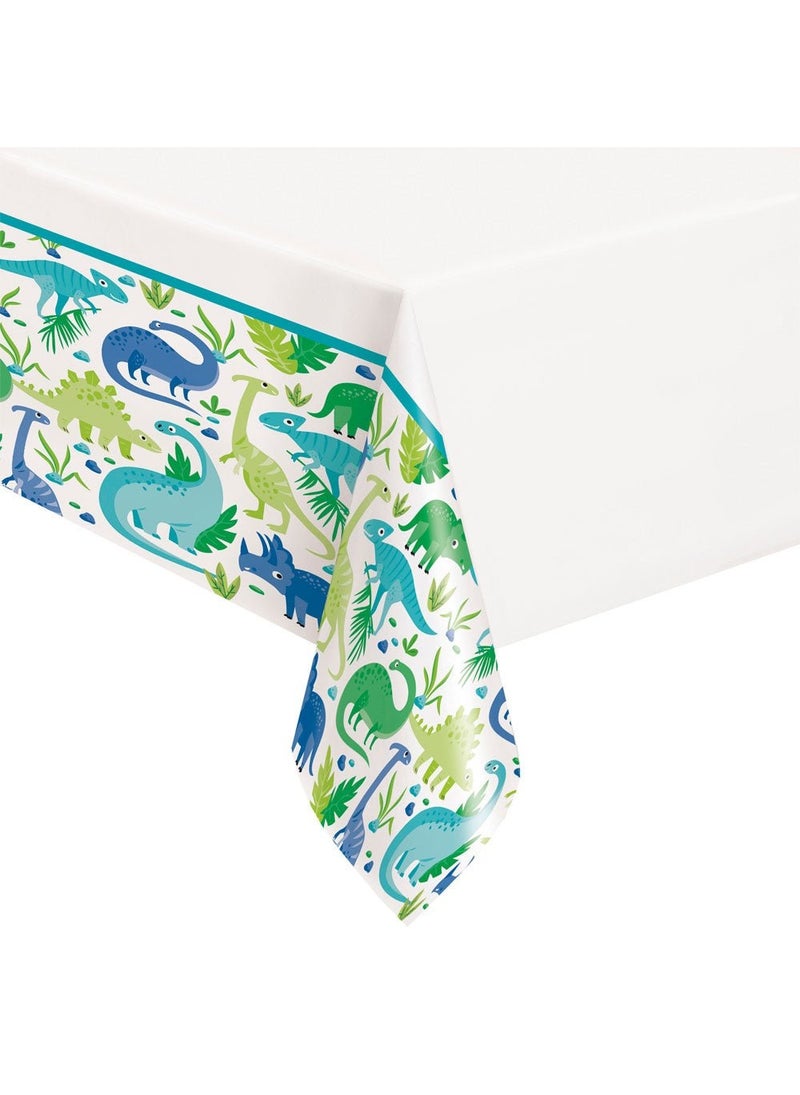 Unique Dinosaur Party Plastic Tablecloth Green Blue 137x213cm - Image 1