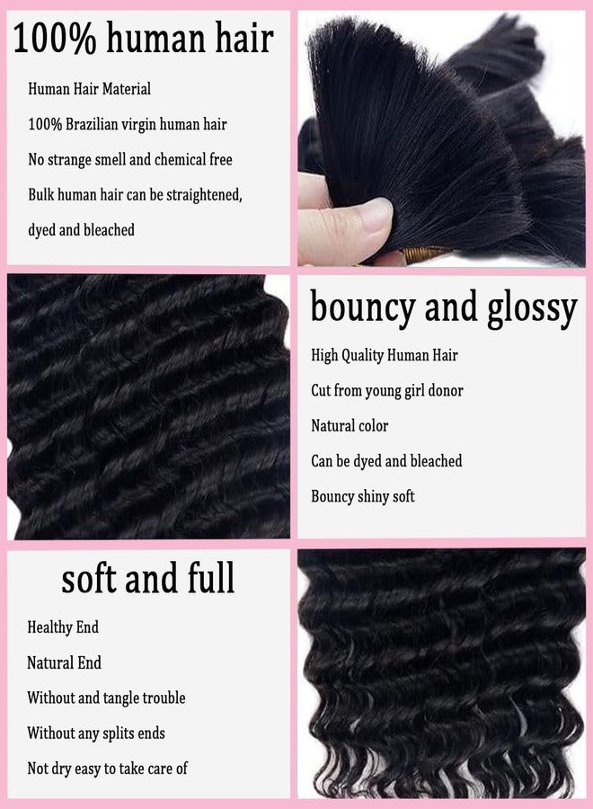 hengya Human Braiding Hair 1 Bundle 50g 22 Inch Deep Wave Bulk 100% Human Hair for Braiding No Weft 12A Brazilian Virgin Curly Human Hair Extensions for Boho Braids Natural Black - Image 2