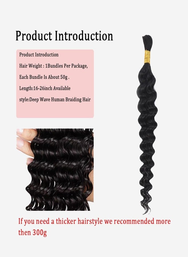 hengya Human Braiding Hair 1 Bundle 50g 22 Inch Deep Wave Bulk 100% Human Hair for Braiding No Weft 12A Brazilian Virgin Curly Human Hair Extensions for Boho Braids Natural Black - Image 3