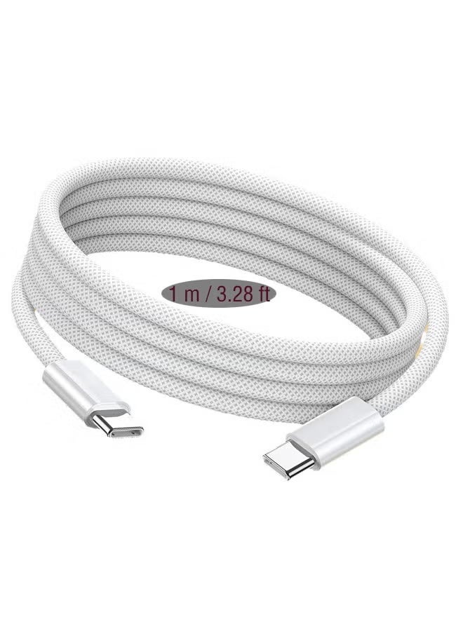 USB-C 60W Charging Cable,1 M Braided, Faster Charging Cord, Power Delivery PD Cable Type C, Compatible with iPhone 16/16Pro/16 Pro Max15/15 Pro/15 Plus/15 Pro Max,iPad Mini/Pro, MacBook Pro/Air, White - Image 1
