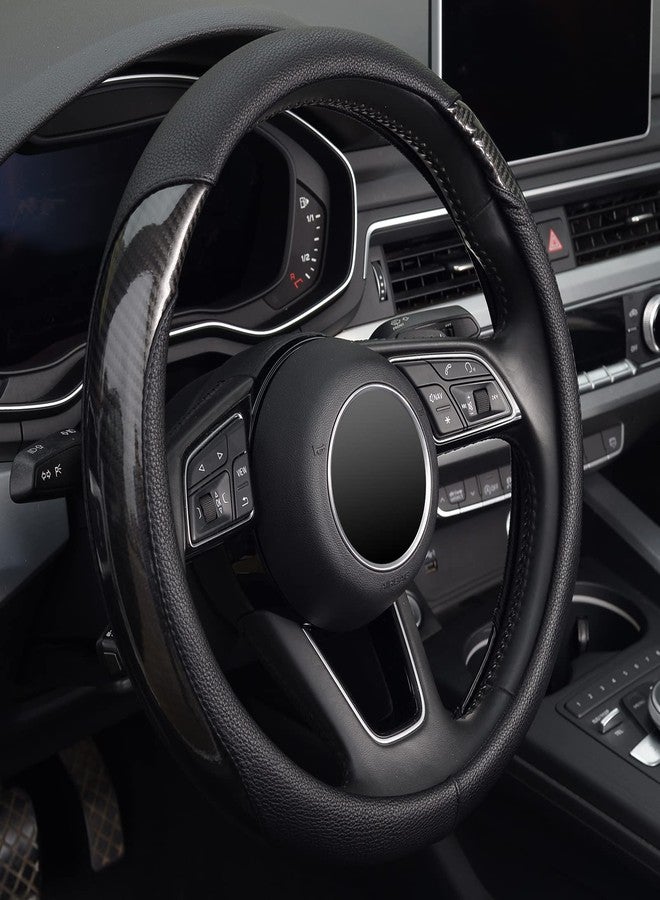 KAFEEK Carbon Fiber Steering Wheel Cover, Universal 15 inch, Anti-Slip, Odorless,Black - Image 1