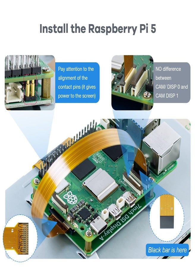 Hosyond شاشة لمس هوسيوند مقاس 7 بوصات بواجهة DSI وشاشة LCD متوافقة مع RPi 5 / Pi 4 / Pi 3 - Image 4