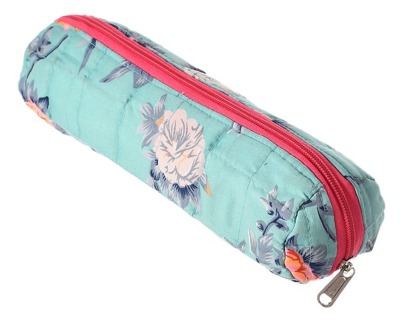 Kuber Industries Kuber Industries Flower Printed Single Rod Cotton Bangle Organizer/Case/Holder/Pouch (Green)-50KM0768 