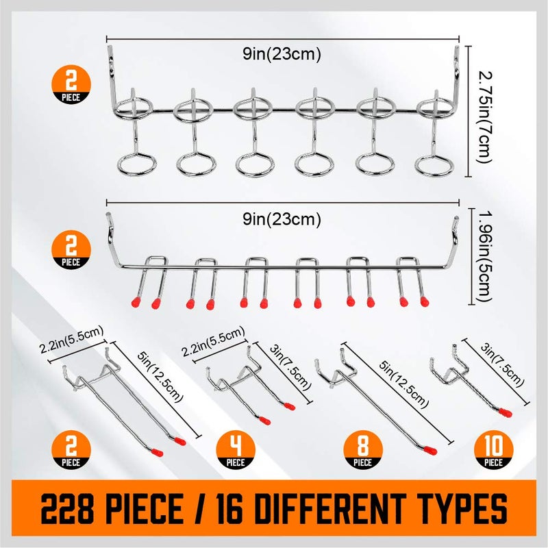 HORUSDY 238-Piece Pegboard Hooks Assortment, Pegboard Accessories with Pegboard Bins for Organizing Various Tools - Image 5