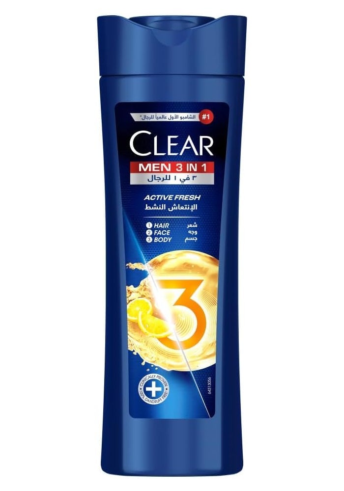 Clear Men 3-in-1 Shampoo, Body & Face Wash - Active Fresh - Image 1