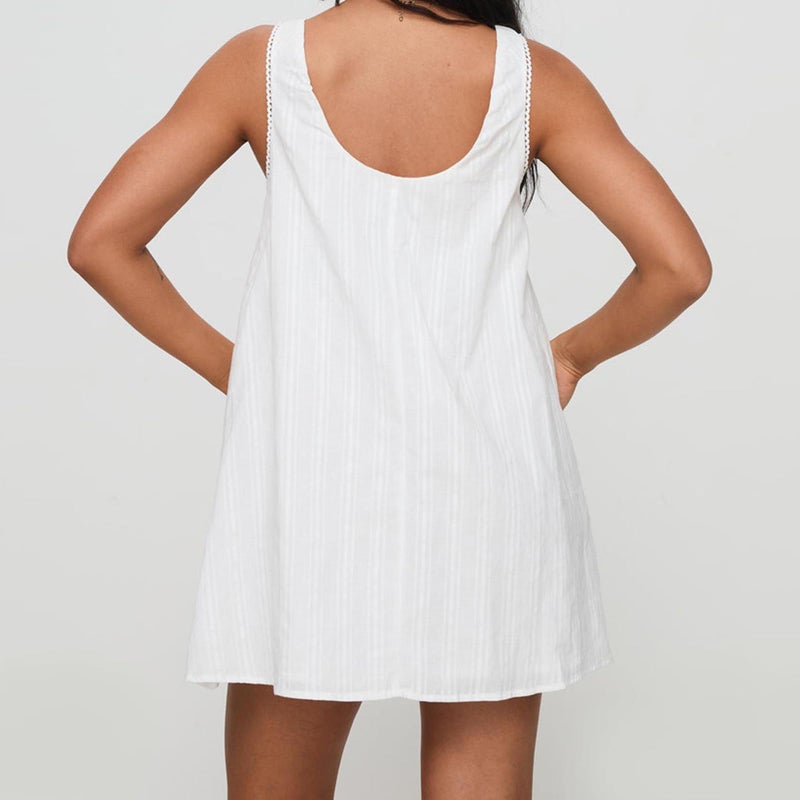 Argeousgor Womens Babydoll Tank Dress Y2k Lace Trim V Neck Mini Dress Loose Aesthetic Sleeveless Flowy Backless Short Sundress (Cute White, M) - Image 4