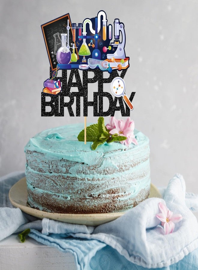 MonMon & Craft Science Happy Birthday Cake Topper/Baby Shower Cake Decor / - Mad Scientist Chemistry Theme Party Decor Supplies - Black Glitter - Image 5