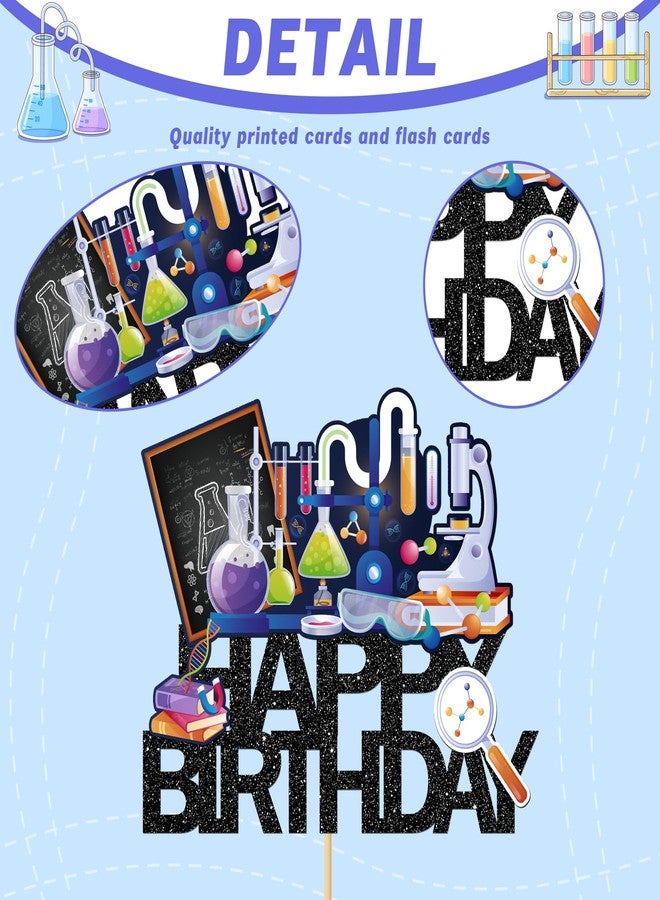MonMon & Craft Science Happy Birthday Cake Topper/Baby Shower Cake Decor / - Mad Scientist Chemistry Theme Party Decor Supplies - Black Glitter - Image 3