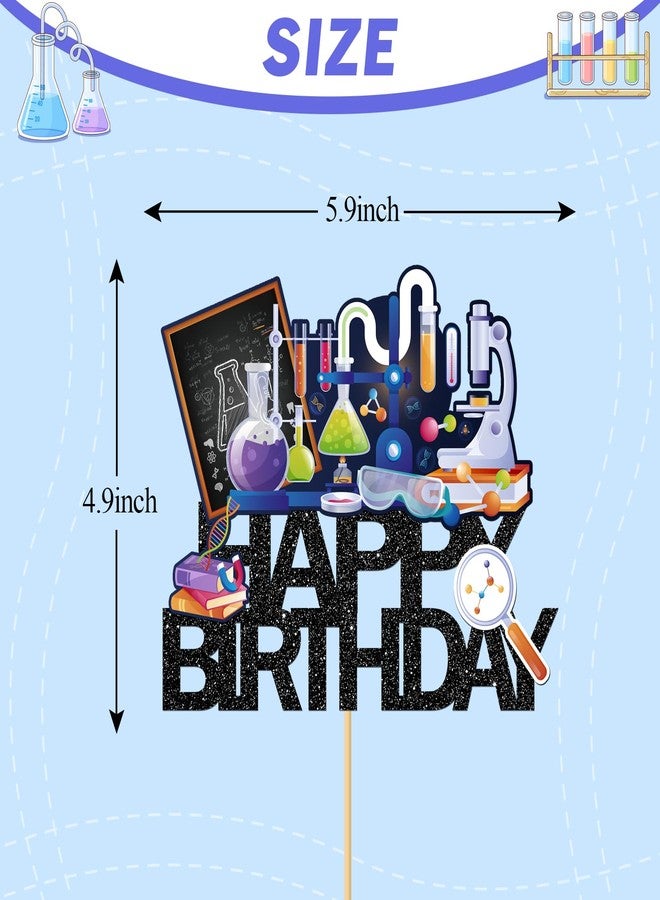 MonMon & Craft Science Happy Birthday Cake Topper/Baby Shower Cake Decor / - Mad Scientist Chemistry Theme Party Decor Supplies - Black Glitter - Image 2