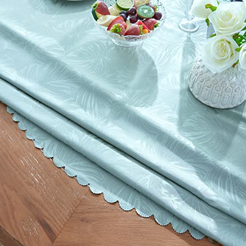 EFFICINATURE Round Tablecloth Blue Table Cloth Leaves Pattern Scalloped Edge Silky Soft Waterproof Washable 50 Inch Fabric Table Cover for Dining Kitchen Picnic Party Banquet Patio Holiday Decoration - Image 5