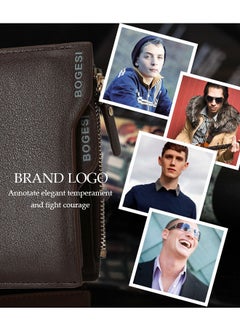 BOGESI Men's Wallet Imitation Leather Wallet for Men  Classic Pattern Wallet  Secure Large Capacity Double Fold Multi-card Leather Wallets for Men and coin purse brown,One size  - Image 5