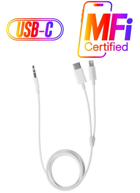 USB Type-C and Lightning to 3.5mm Aux Audio Jack Headphone Adapter 3 in 1 Audio Adapter for iPhone and Android Phones 100cm