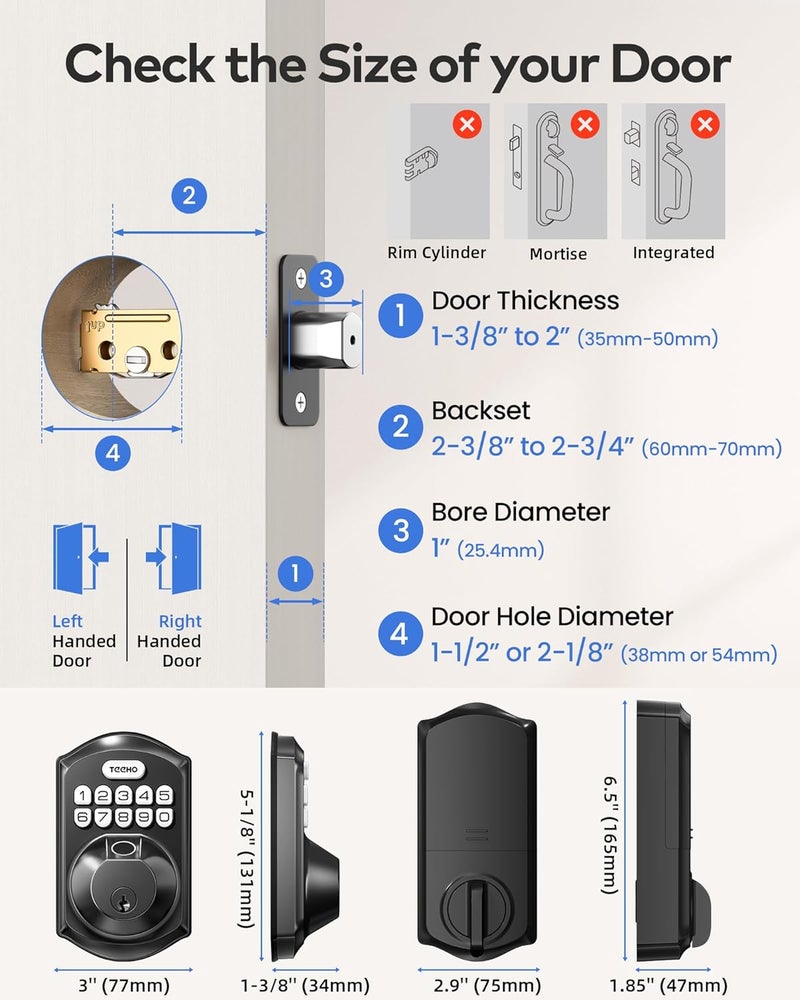 TEEHO TE012W WiFi Smart Lock, Fingerprint Door Lock with Built-in Wi-Fi, Keyless Entry Keypad Smart Deadbolt, App Remote Control, Alexa Compatible, IP55 Waterproof for Front Door – Matte Black - Image 5