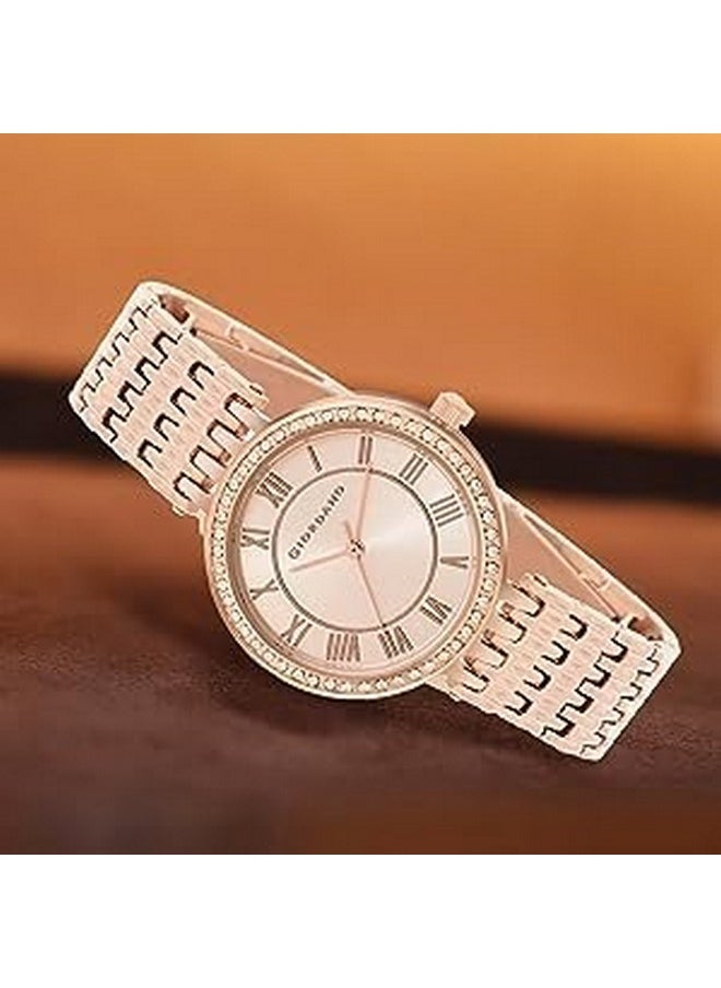 GIORDANO Giordano Eleganza Collection Round Analog Watch for Women, Diamond-Set with Metal Strap Ladies Water Resistant Wrist Watch - A2083 (Rose Gold)  - Image 5