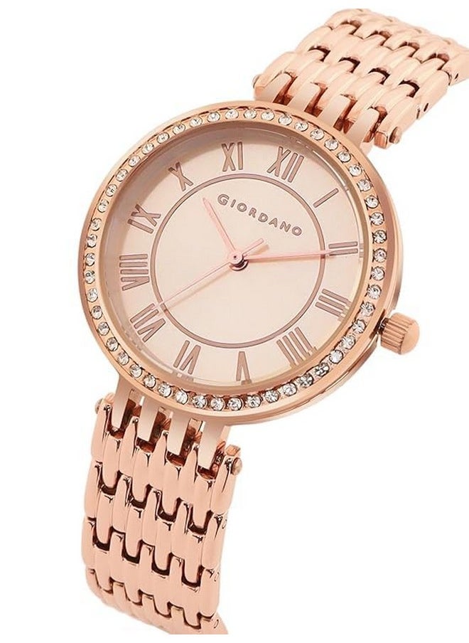 GIORDANO Giordano Eleganza Collection Round Analog Watch for Women, Diamond-Set with Metal Strap Ladies Water Resistant Wrist Watch - A2083 (Rose Gold)  - Image 3