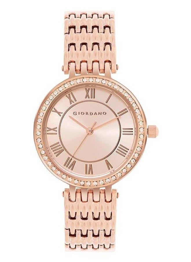GIORDANO Giordano Eleganza Collection Round Analog Watch for Women, Diamond-Set with Metal Strap Ladies Water Resistant Wrist Watch - A2083 (Rose Gold)  - Image 2