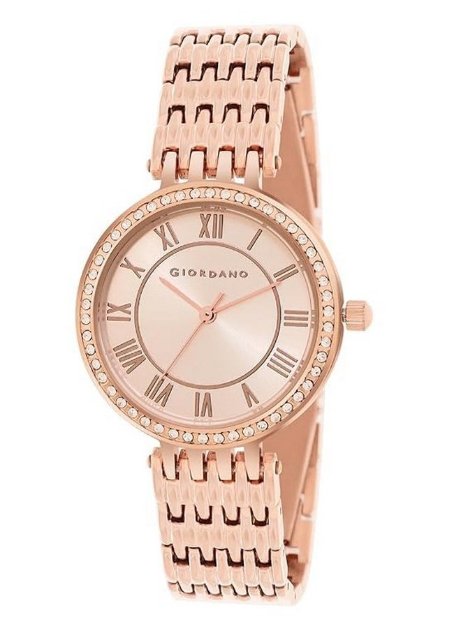 GIORDANO Giordano Eleganza Collection Round Analog Watch for Women, Diamond-Set with Metal Strap Ladies Water Resistant Wrist Watch - A2083 (Rose Gold)  - Image 1