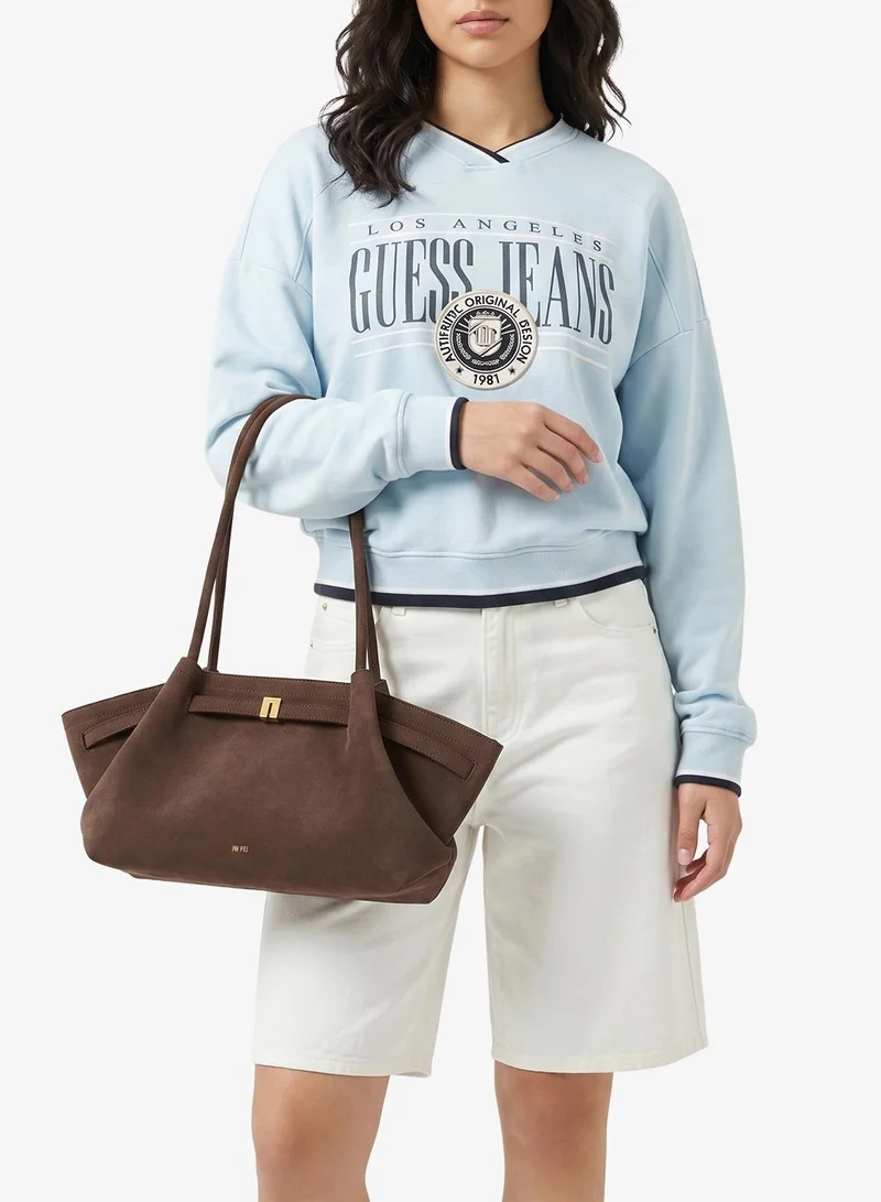 Jw Pei Dark Brown Hana Wide Faux Suede Tote Bag for Women | Best Price UAE