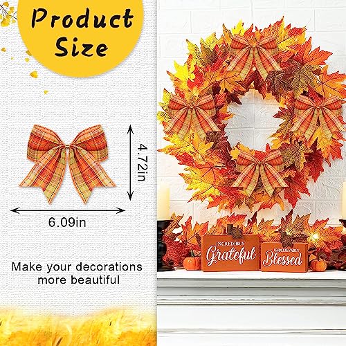 Hying 10PCS Fall Bows for Wreath Linen Plaid Orange Harvest Wreath Bows for Thanksgiving Dcor Thanksgiving Bows for Front Door Indoor Outdoor Wall Tree Topper Autumn Decoration Supplies Ornament - Image 3
