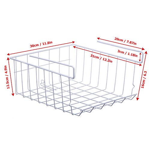 Lonians 2-Pack Under Shelf Hanging Storage Baskets - Metal Wire Rack Organizer for Kitchen, Pantry, Cabinet, Bathroom, Desk - Space Saving Shelf Extender (White, Large) - Image 2