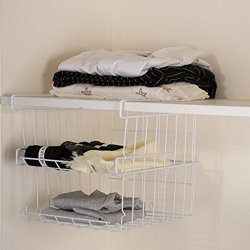 Lonians 2-Pack Under Shelf Hanging Storage Baskets - Metal Wire Rack Organizer for Kitchen, Pantry, Cabinet, Bathroom, Desk - Space Saving Shelf Extender (White, Large) - Image 4