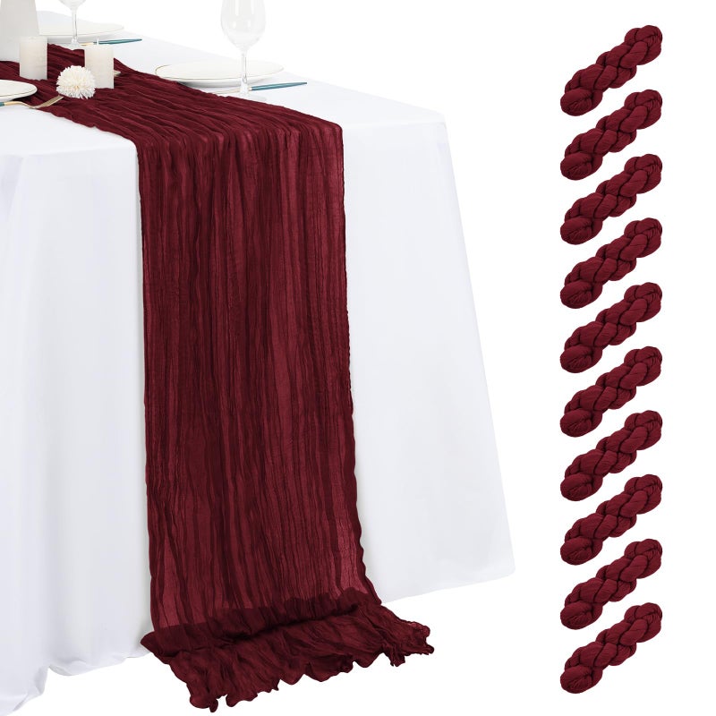 Beautane 10 Pack Burgundy Cheesecloth Table Runner 17x108 Inch Semi Sheer Boho Gauze Cheese Cloth Table Runners for Wedding Bridal Shower Birthday Party Home Decor Garden Farmhouse - Image 2