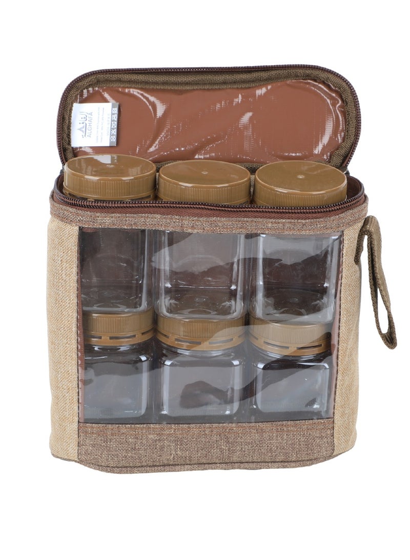 الغافة شنطة علب بهارات ,عدد 6قطع , سعة 200 ملي, لون خشبي , من  الغافة - Image 1