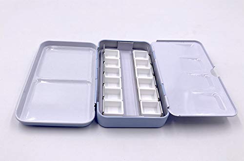Aliotech Travel Artist Empty Watercolor Tins Box Palette Paint Case,Small Colorful Tin with 12 Pcs Half Pans (Fog Blue) - Image 4