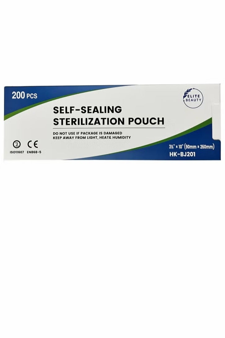 HK Pack Of 2 (400pc) Piece Self Sealing Sterilization Pouch White/Blue 90mmx260mm Small - Image 1
