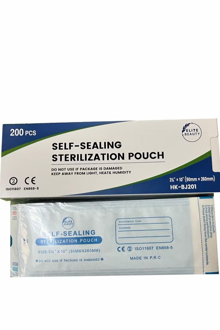HK Pack Of 2 (400pc) Piece Self Sealing Sterilization Pouch White/Blue 90mmx260mm Small - Image 2