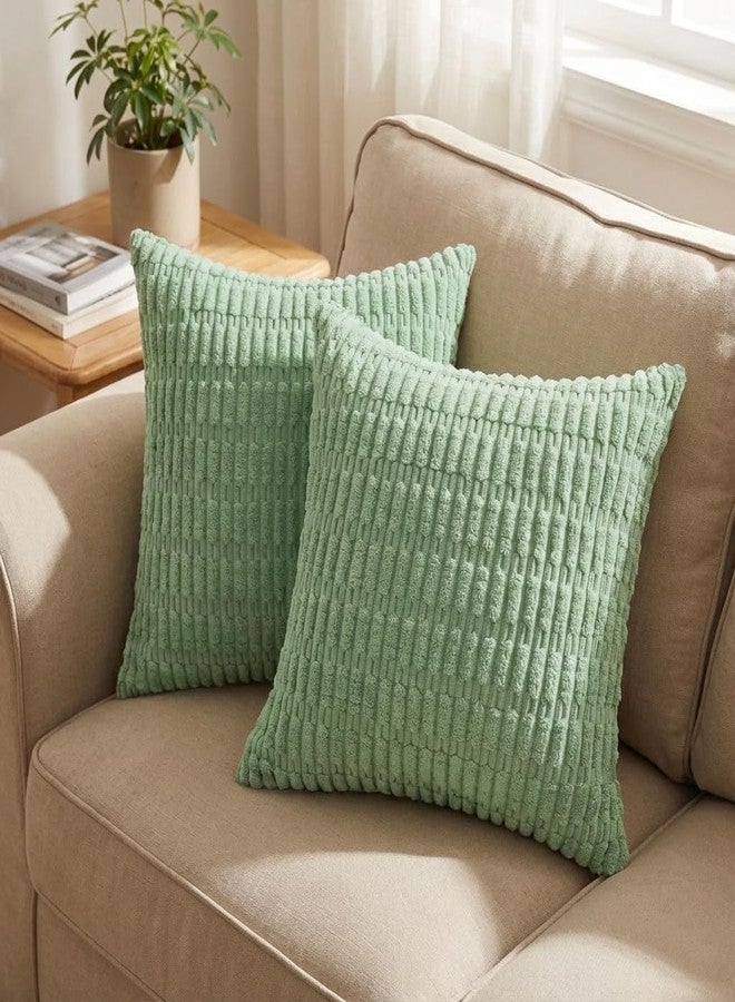 QUORGVES Decorative Light Green Pillow Covers 18x18 Inch Pack of 2 Light Green Throw Pillows for Couch Living Room Bed Bedroom Soft Decor Corduroy Square Throw Pillow Cover 18 x 18 Set of 2 - Image 1