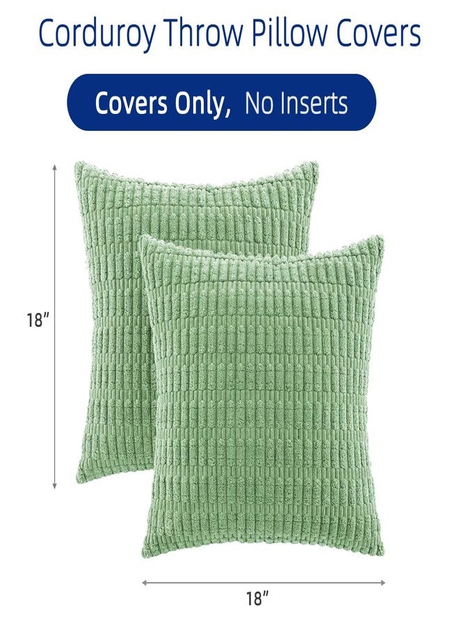 QUORGVES Decorative Light Green Pillow Covers 18x18 Inch Pack of 2 Light Green Throw Pillows for Couch Living Room Bed Bedroom Soft Decor Corduroy Square Throw Pillow Cover 18 x 18 Set of 2 - Image 2