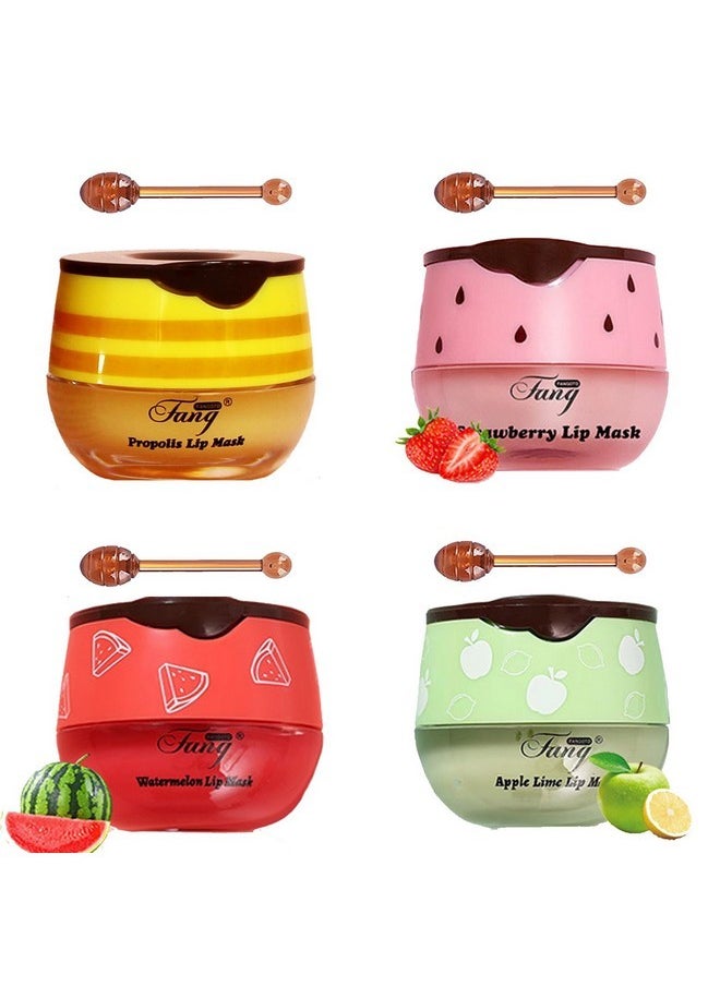 wenfeng 4 PCS Bee Lip Balm Honey Pot,Lip Mask Propolis Moisturizing,Prevention Dry and Cracked Lip Scrubs Exfoliator Lip Wrinkle Skin Care Products (Honey & Strawberry & Watermelon & Apple Lime)  - Image 1