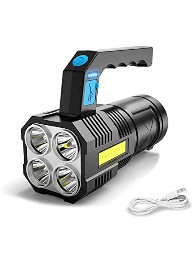 LED Flashlight Torch Rechargeable COB Spotlight Lantern Work Light Handheld Searchlight Waterproof and 4 Modes Portable Emergency Torches Lamp for Hiking Fishing Camping - Image 1