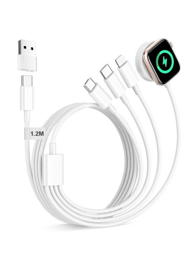 OSHIMA 4 in 2 Multi Charging Cable, Apple Watch Charger, for iPhone Charging, for iPhone 15/14/13/12/11,including USB-C, Lightning, and Apple Watch charger interfaces - Image 1