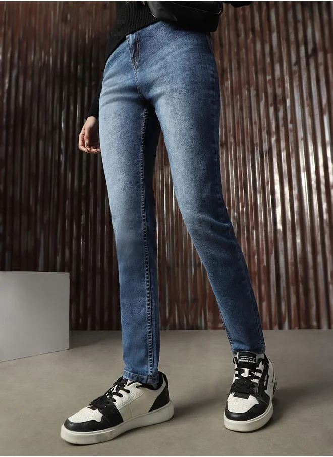 HIGH STAR Women Jeans in Blue featuring Skinny fit fit with a washed pattern, regular length, secured with button closure, crafted from cotton – perfect for elevating your everyday style.